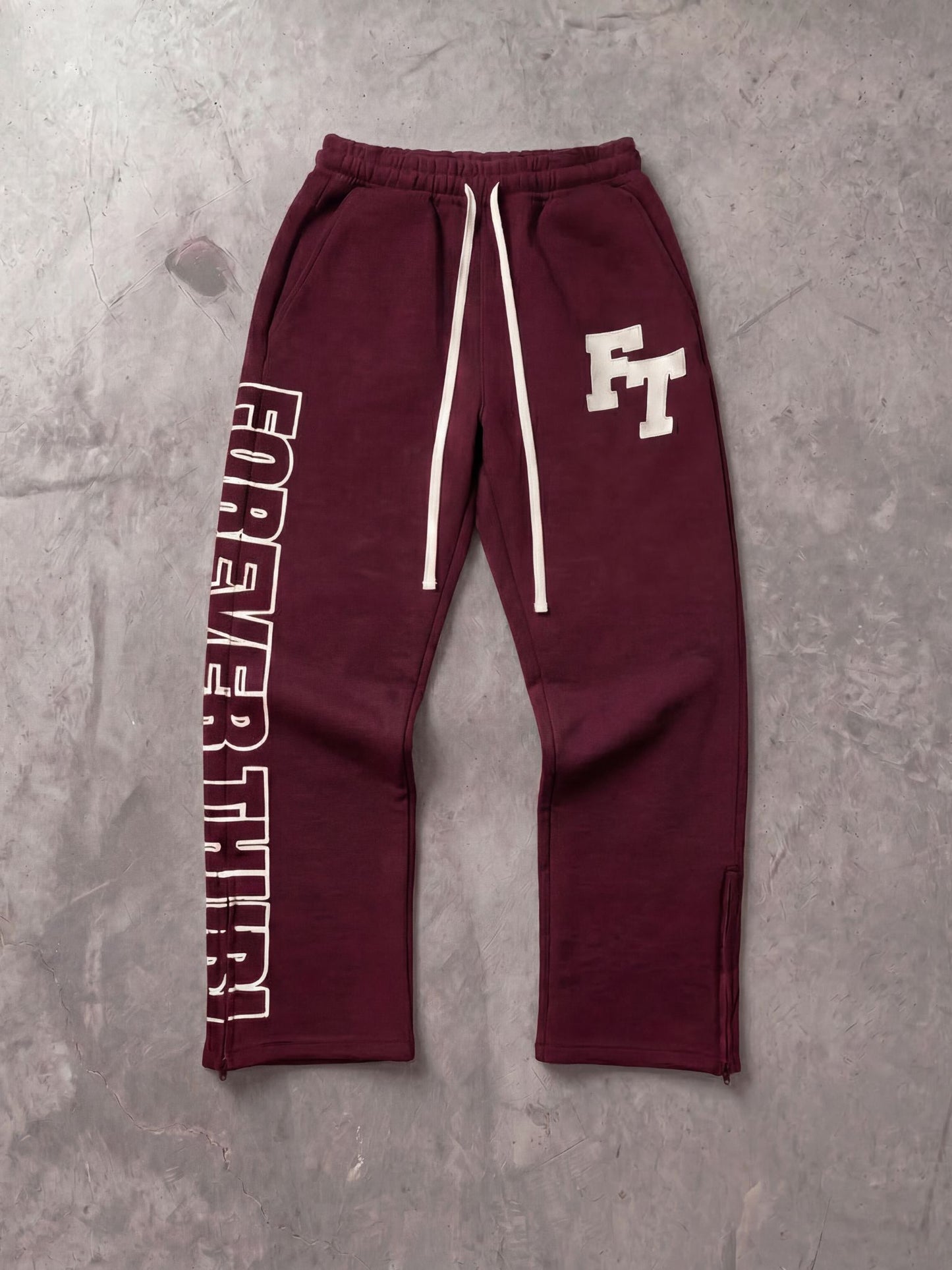 24/7 THURL Flare-Zip Pants - WINE RED