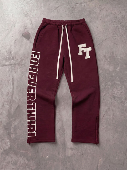 24/7 THURL Flare-Zip Pants - WINE RED